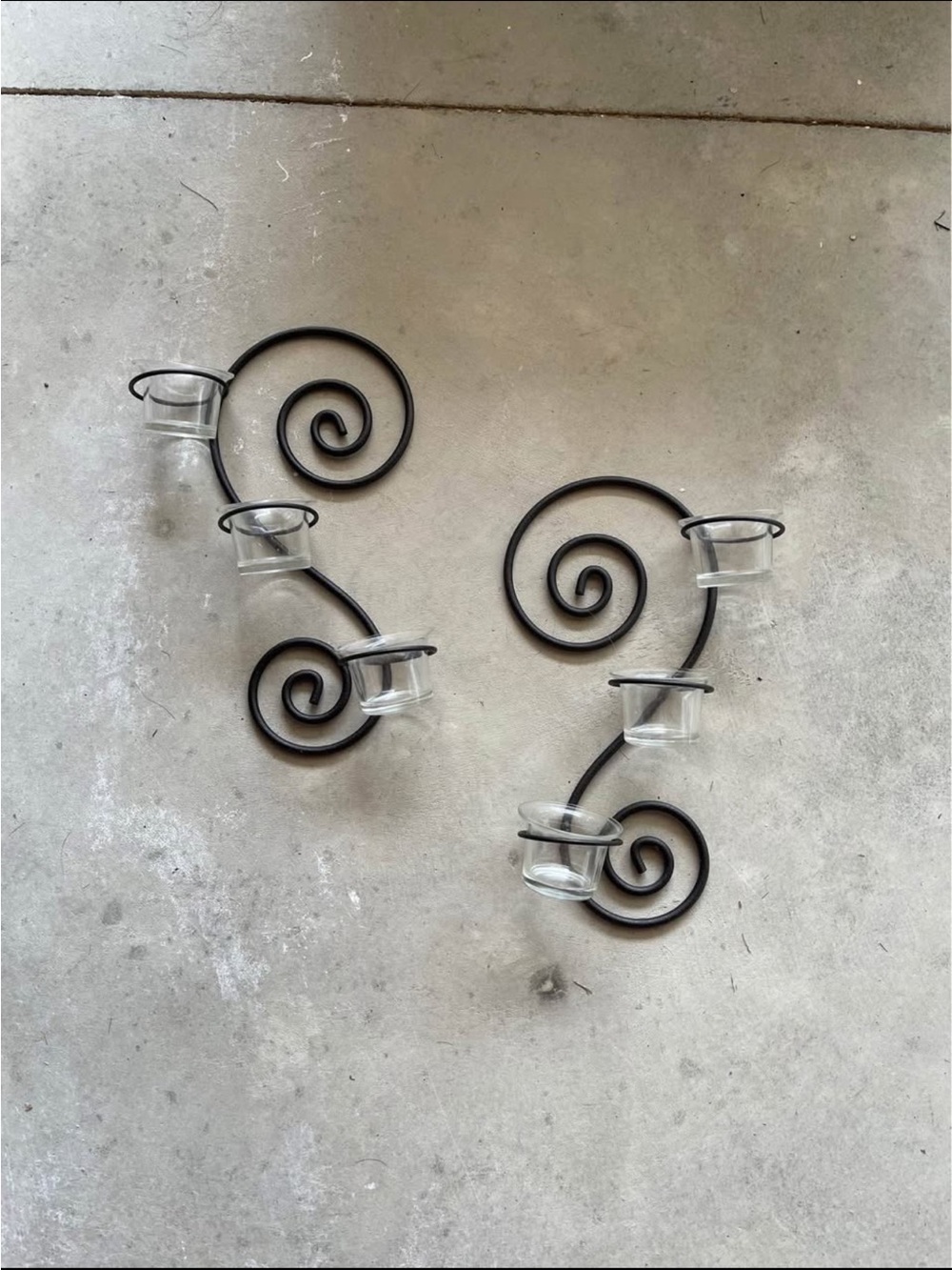 Black Spiral Wall Candle Holders with Clear Glass Cups